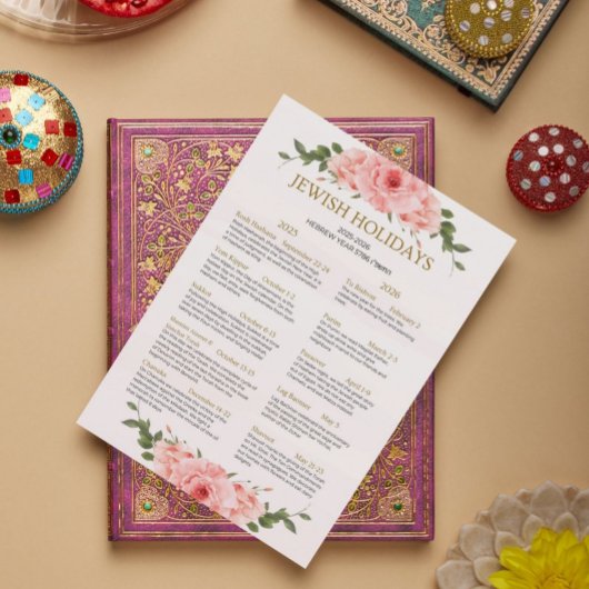 Jüdischer Feiertagskalender 2025 2026 Peach floral Poster