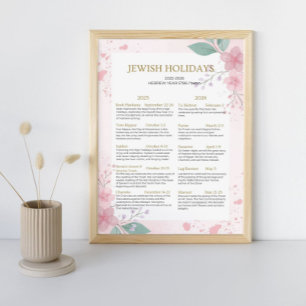 Jüdischer Feiertagskalender 2025 2026 Rosa floral  Poster