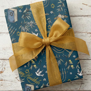 Jüdischer Glücklicher Chanukka-Menora & Olivenzwei Geschenkpapier