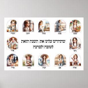 Jüdischer hebräischer Kalender-Monats-Wandkunst fü Poster