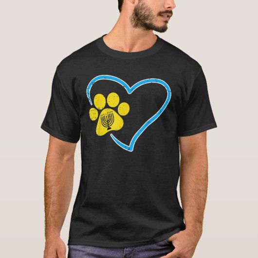Jüdischer Hund Katze Paws Menorah Hanukka Chanukah T-Shirt (Vorderseite)