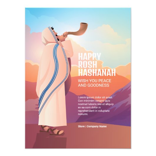 Jüdischer Mann, der das Horn des Shofar Rams bläst Fotodruck (Vorne)