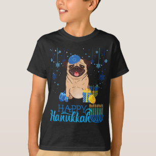 Jüdischer Mops Dog Menorah Hat Chanukah Hanukkah J T-Shirt
