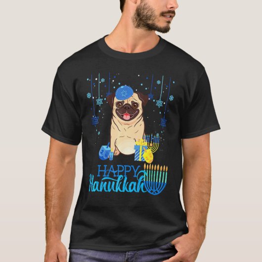 Jüdischer Mops Dog Menorah Hat Chanukah Hanukkah J T-Shirt (Vorderseite)