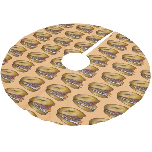 Jüdischer NYC Deli Bagel Capers Lox Creme Chee Polyester Weihnachtsbaumdecke (Schrägansicht)