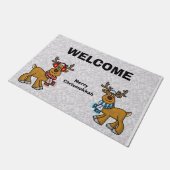 Jüdischer Rentier und Antiker-Rentiermatte Fußmatte (Schrägansicht)