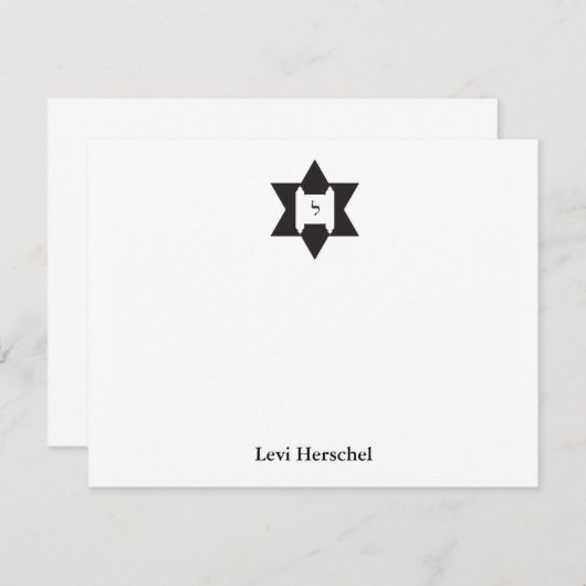 Jüdischer Star von David Bar Mitzvah Danke Mitteilungskarte (Vorne/Hinten)