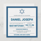 Jüdischer Stern Blau gerahmt Bar Mitzvah Einladung (Vorne/Hinten)