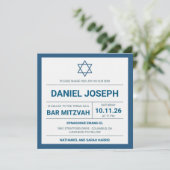 Jüdischer Stern Blau gerahmt Bar Mitzvah Einladung (Stehend Vorderseite)