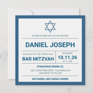 Jüdischer Stern Blau gerahmt Bar Mitzvah Einladung