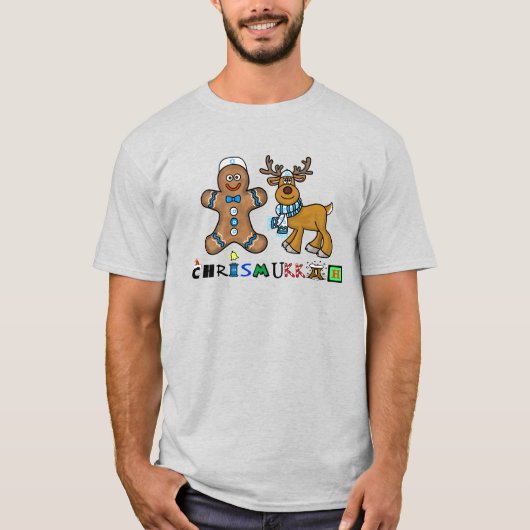 Jüdischer T - Shirt Gingerbread Man and Rentier (Vorderseite)