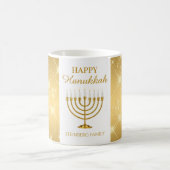 Jüdischer Urlaub Hanukkah in Gold und Weiß Menorah Kaffeetasse (Mittel)