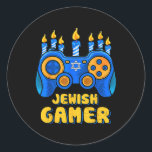 Jüdischer Video Game Controller Gamer Chanukah Boy Runder Aufkleber<br><div class="desc">Jüdischer Videospielsteuerer Gamer Chanukah Boy Kind 1</div>