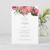 Jüdisches Baby-Mädchen: Hebräisches Blumenrosa Einladung (Stehend Vorderseite)