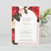 Jüdisches Baby-Naming Blumenrosa Gold Einladung (Stehend Vorderseite)
