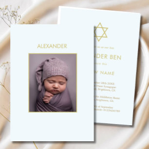 Jüdisches Baby-Naming Foto Blue Gold Boys Religiou Einladung