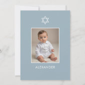 Jüdisches Baby-Naming Foto Blue White Hebrew Einladung (Rückseite)