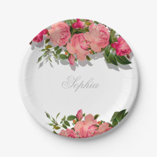 Jüdisches Baby Naming Girl Pink Floral Hebräisch Pappteller