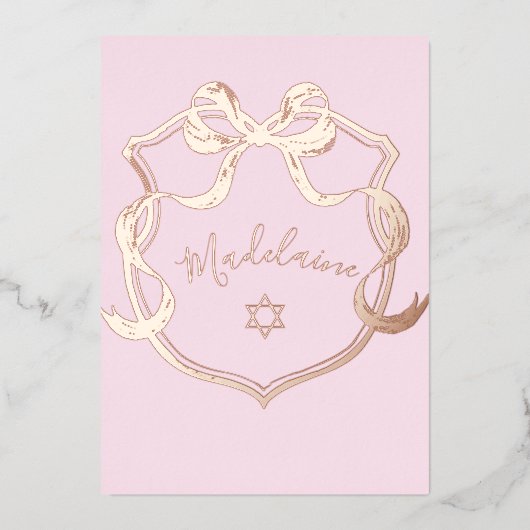 Jüdisches Baby-Naming Pink Ribbon Elegant Foil Folieneinladung (Vorderseite)