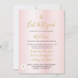 Jüdisches Bat Mitzvah Daisy Pink Girls Hebräisch Einladung