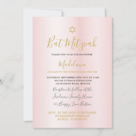 Jüdisches Bat Mitzvah Pink Gold Girls Hebräisch Einladung
