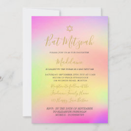 Jüdisches Bat Mitzvah Rainbow Gold Girls Hebräisch Einladung
