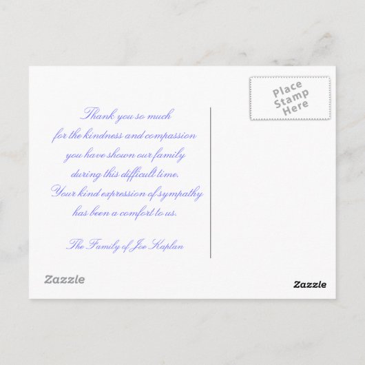 Jüdisches Beileid Danke, Postcard Postkarte (Rückseite)