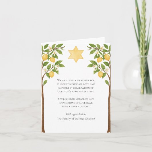 Jüdisches Beileid Star Lemon Tree Wasserfarbe Shiv Dankeskarte (Vorderseite)
