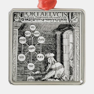 Jüdisches cabbalist, das ein sephiroth hält ornament aus metall