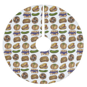 Jüdisches Deli Foods Pickle Knish Blintz Bagel Lox Polyester Weihnachtsbaumdecke