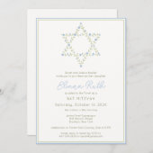 Jüdisches Elegant Floral Star von David Bat Mitzva Einladung (Vorne/Hinten)