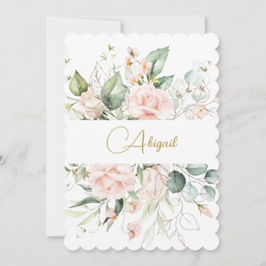 Jüdisches Girl Baby Naming Wasserfarbe Blumenelega Einladung (Rückseite)