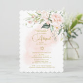 Jüdisches Girl Baby Naming Wasserfarbe Blumenelega Einladung (Stehend Vorderseite)