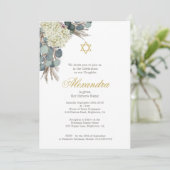 Jüdisches Girl Foto Baby-Benennung von Floral Gold Einladung (Stehend Vorderseite)