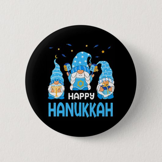 Jüdisches Glück Hanukkah Gnome Menorah Juw Holiday Button (Vorderseite)