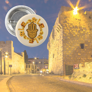Jüdisches Gold Jerusalem Hamsa mit Stern von David Button