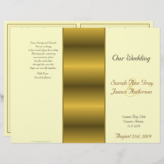 jüdisches Hochzeitsprogramm für Creme und Gold (Vorne/Hinten)