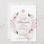 Jüdisches Mädchen-Baby-Benennung Pink Roses-Foto Einladung (Vorderseite)