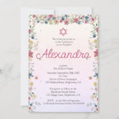 Jüdisches Mädchen mit dem Namen "Floral Pink Star Einladung (Vorderseite)