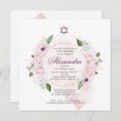 Jüdisches Mädchen mit rosa Rosen-Star des David Sq Einladung (Vorne/Hinten)