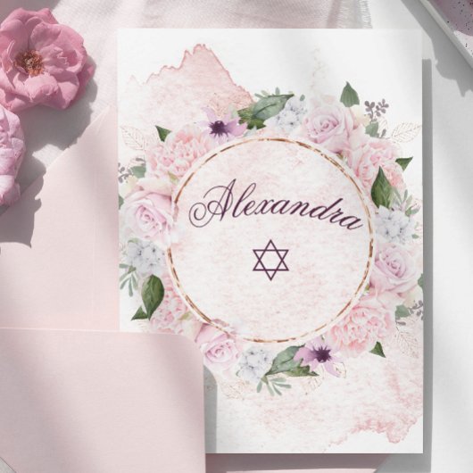 Jüdisches Mädchen mit rosa Rosen-Star von David Einladung