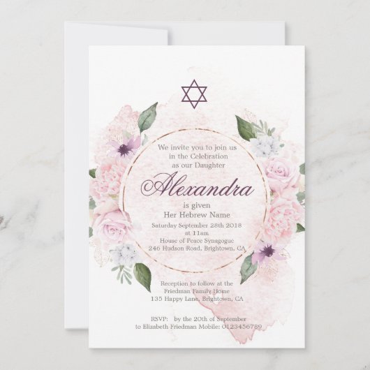Jüdisches Mädchen mit rosa Rosen-Star von David Einladung (Vorderseite)