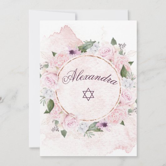Jüdisches Mädchen mit rosa Rosen-Star von David Einladung (Rückseite)