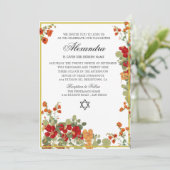 Jüdisches Mädchen Namensgebung Red Modern Floral Einladung (Stehend Vorderseite)