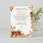 Jüdisches Mädchen Namensgebung Red Modern Floral Folieneinladung (Stehend vorne)