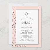Jüdisches Mädchenbaby mit rosa hebräischen Silberl Einladung (Vorderseite)