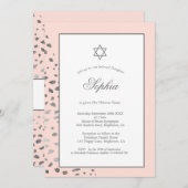 Jüdisches Mädchenbaby mit rosa hebräischen Silberl Einladung (Vorne/Hinten)