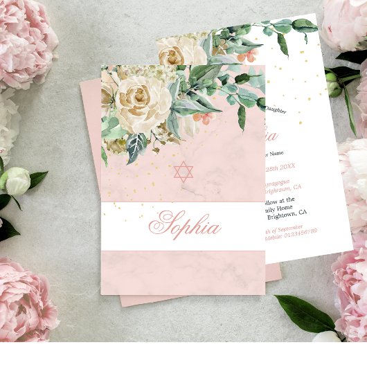 Jüdisches Mädchenbaby mit rosa Rosen Religiös Einladung