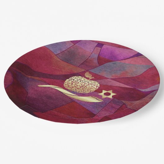 Jüdisches Neujahr | Rosh Hashanah Pappteller (Schrägansicht)