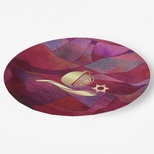 Jüdisches Neujahr | Rosh Hashanah Pappteller (Schrägansicht)